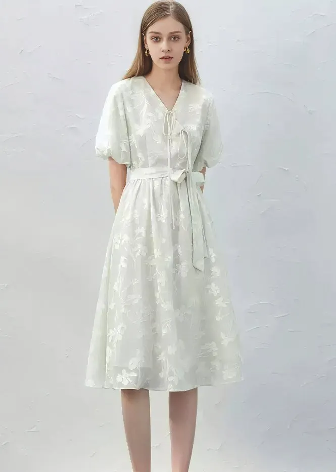 LACE UP EMBROIDERY DRESS