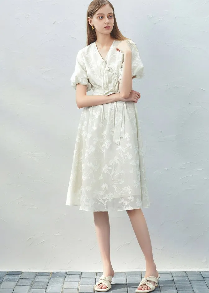 LACE UP EMBROIDERY DRESS