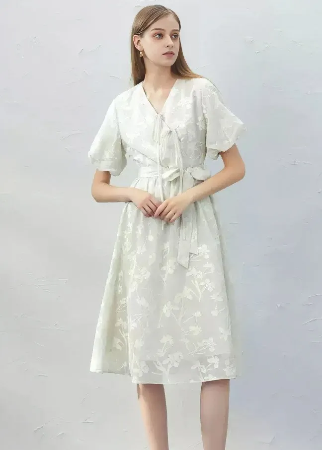 LACE UP EMBROIDERY DRESS