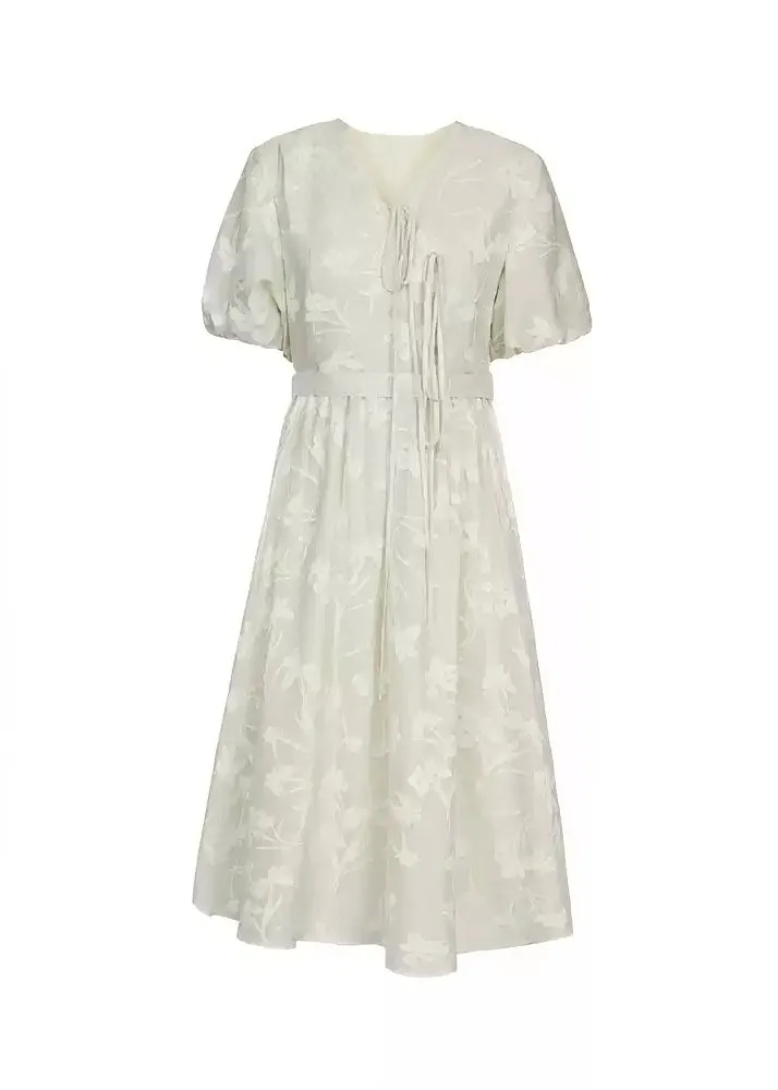 LACE UP EMBROIDERY DRESS