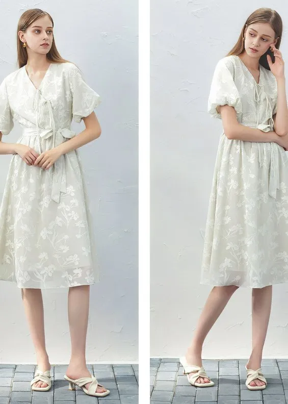 LACE UP EMBROIDERY DRESS
