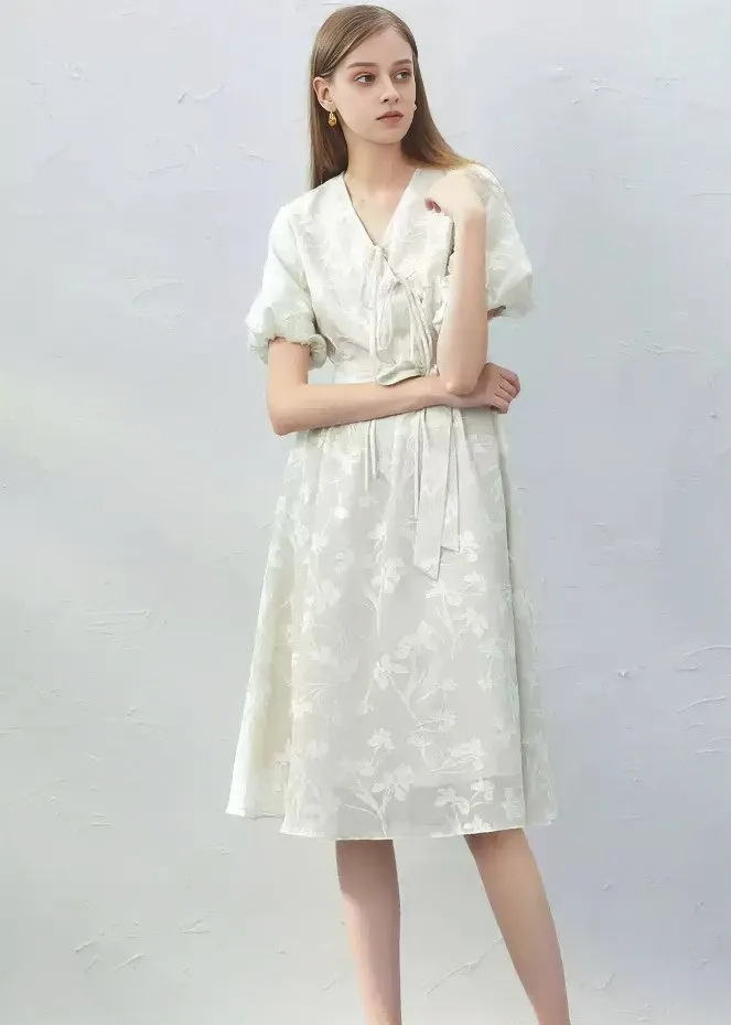 LACE UP EMBROIDERY DRESS
