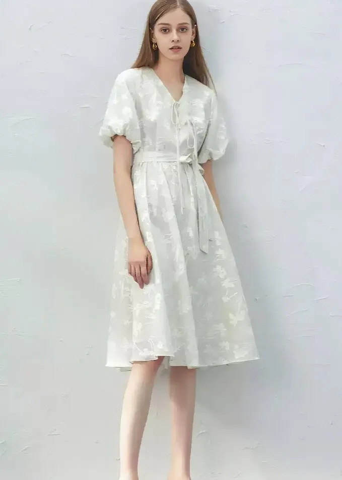 LACE UP EMBROIDERY DRESS