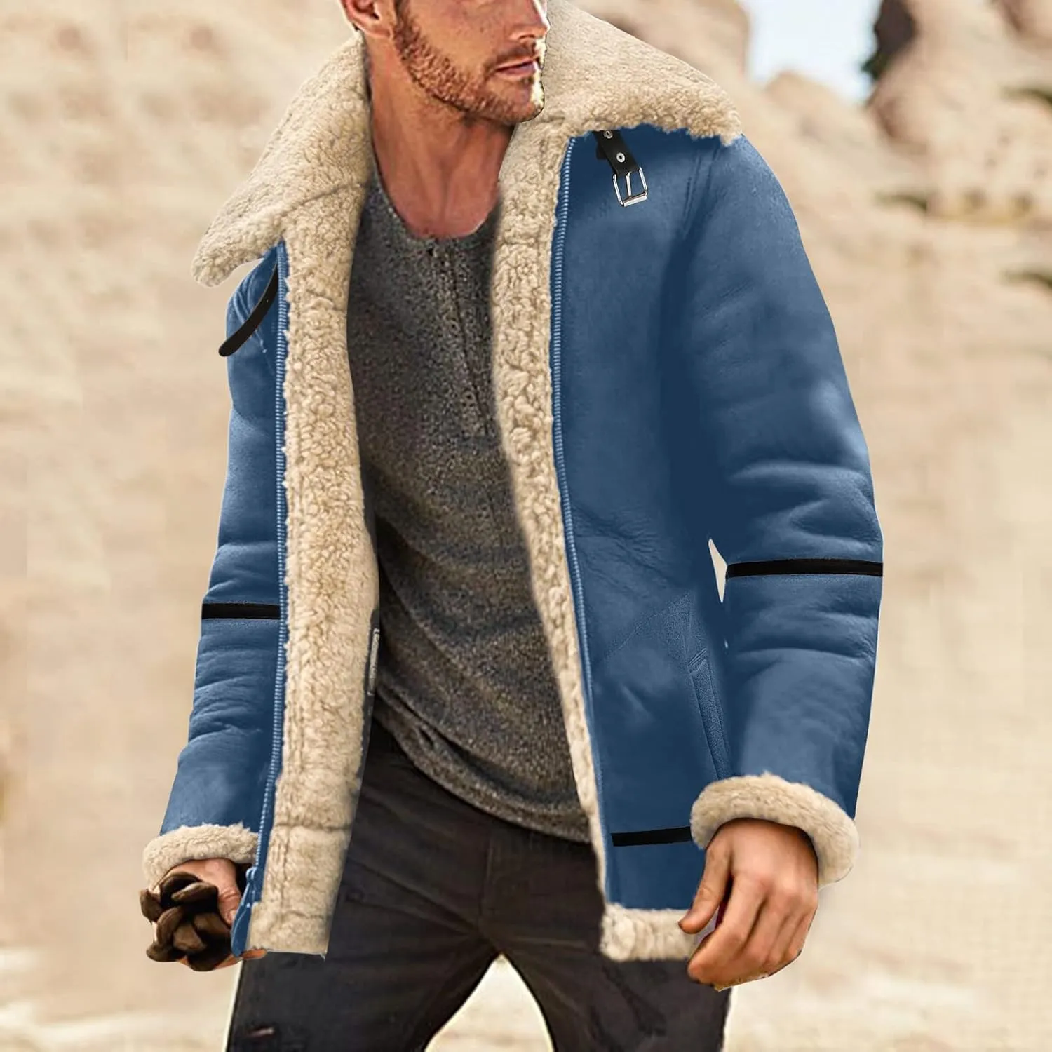 LCMTWX Men's Thick Thermal Winter Jacket Stand Collar Knitted Splice Sweater Coat Casual Cardigan Stylish Outwear Mens