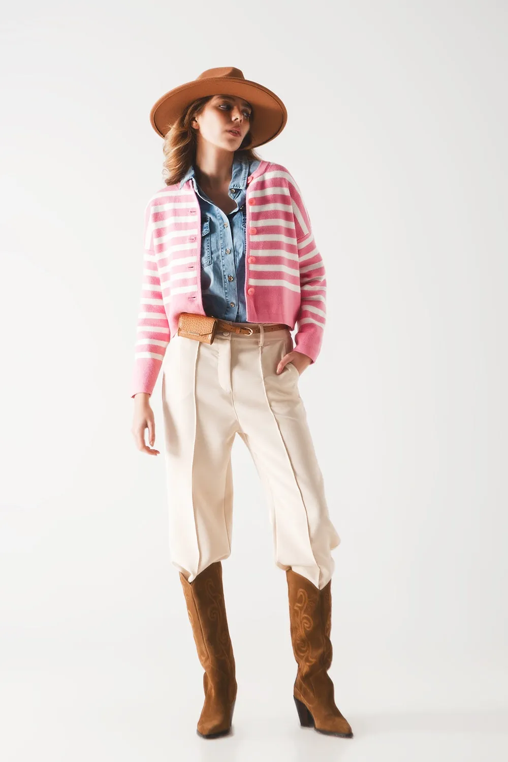 Lightweight Stripe Cardigan In Pink