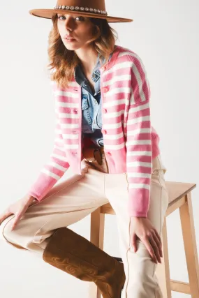Lightweight Stripe Cardigan In Pink