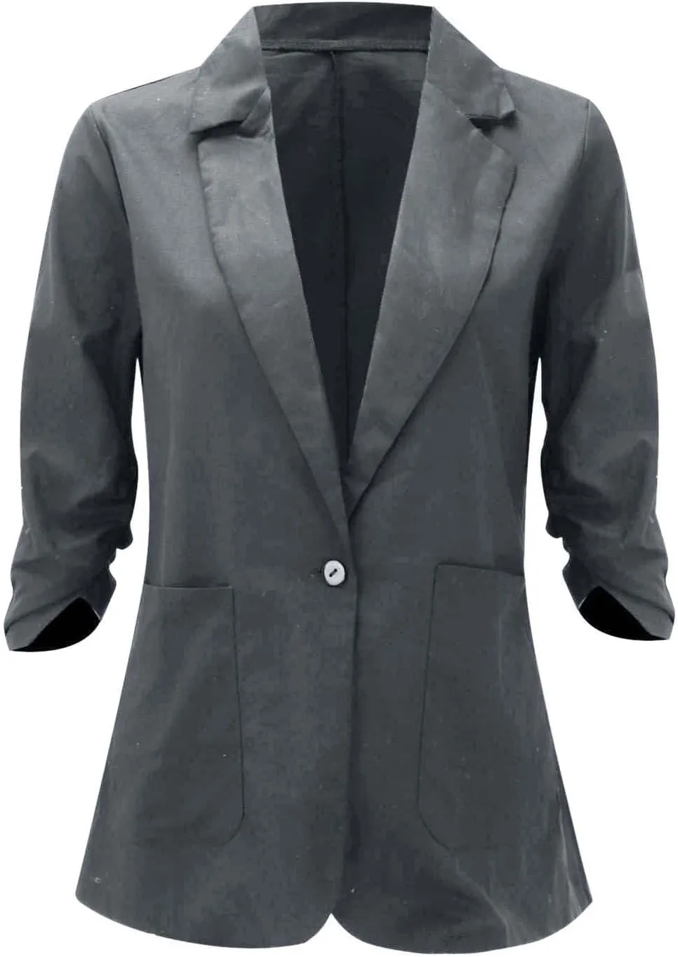 linen blazer women 3/4 Sleeve Ruched Lined Suit Stretchy Lightweight Casual Dressy Work Summer Jackets with Pockets