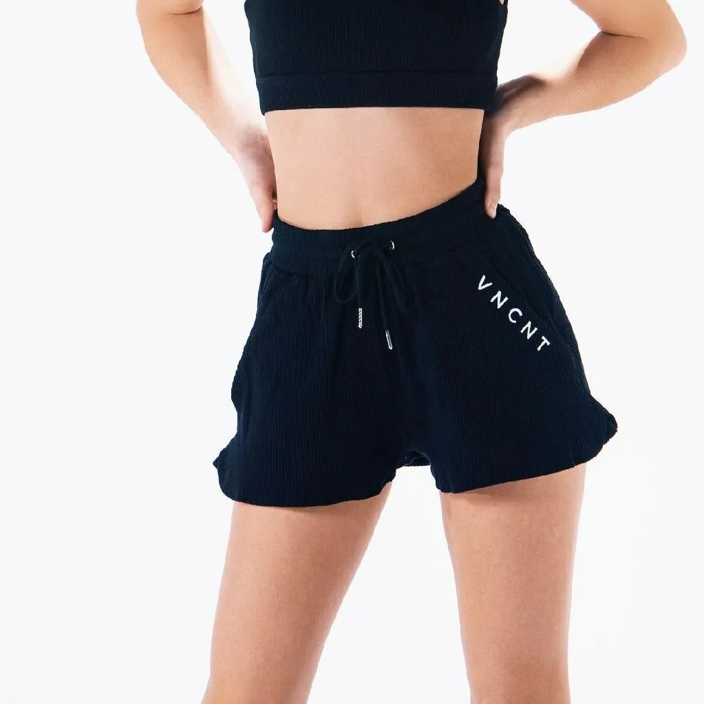 Maddie Ribbed Lounge Shorts- Black