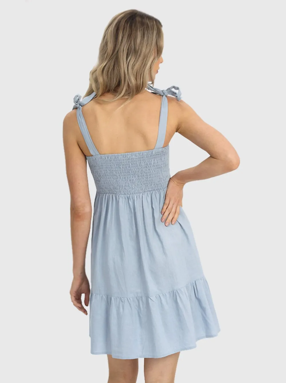 Maternity Chambray Sleeveless Sundress in Light Blue