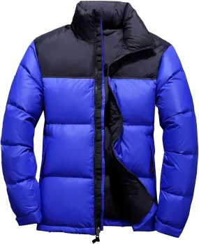 Mens Retro Bubble Puffer Jacket Stylish Stand Collar Duck Down Coats Short Casual Color Down Jackets