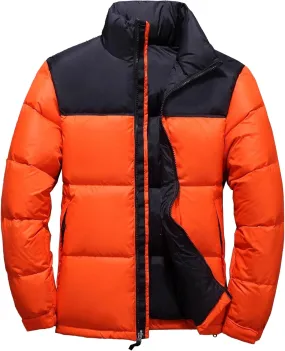 Mens Retro Bubble Puffer Jacket Stylish Stand Collar Duck Down Coats Short Casual Color Down Jackets