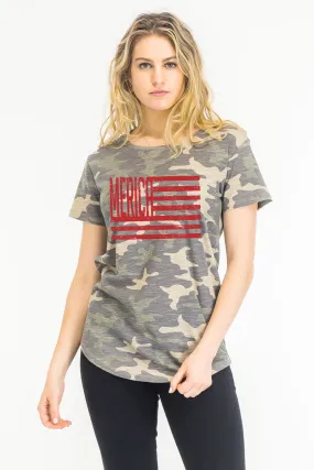 Merica flag on cammo print soft-slub texture washed fit T-shirt