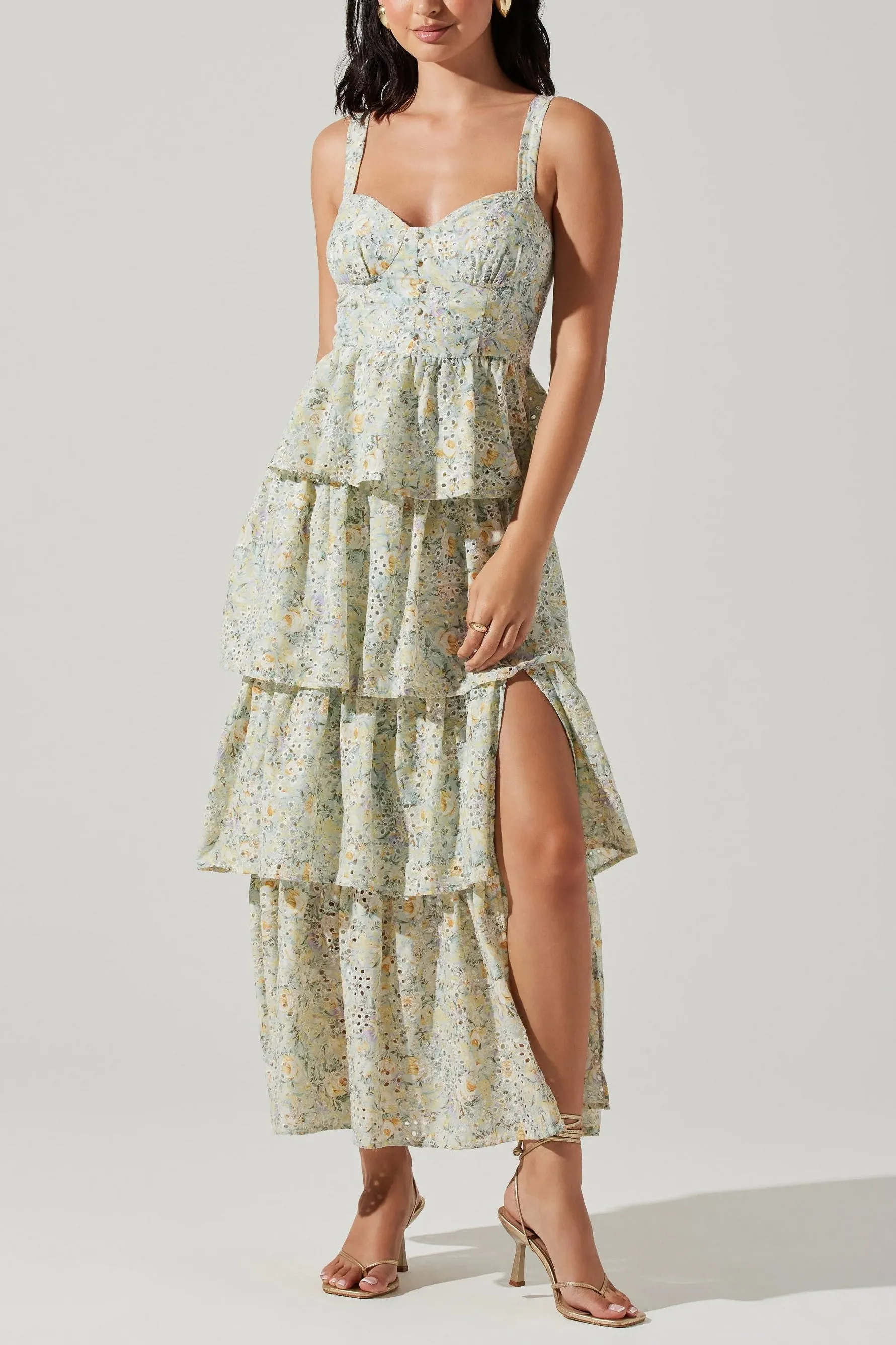 Midsummer Floral Tiered Maxi Dress in Mint Floral