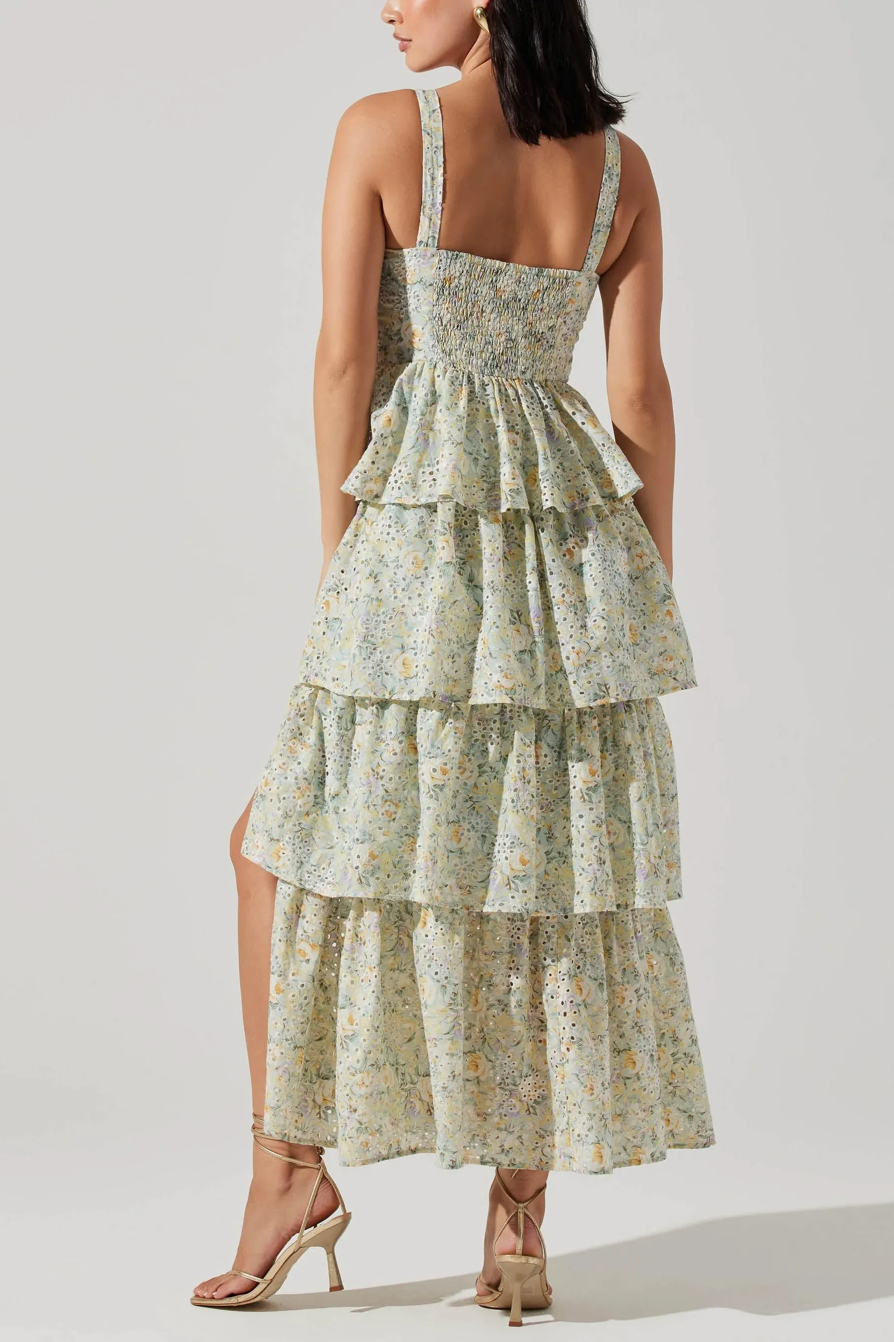 Midsummer Floral Tiered Maxi Dress in Mint Floral