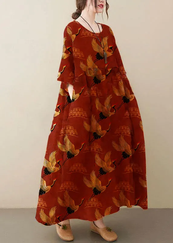 Natural  light Yellow O-Neck Pockets Print Summer Sundress