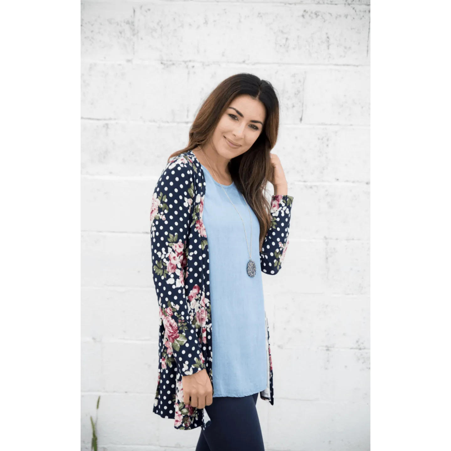 Navy Floral Polka Dot Cardigan