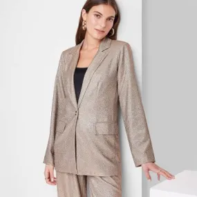 New - Wild Fable Women's Button Up Metallic Blazer Jacket Glitter Loose Fit
