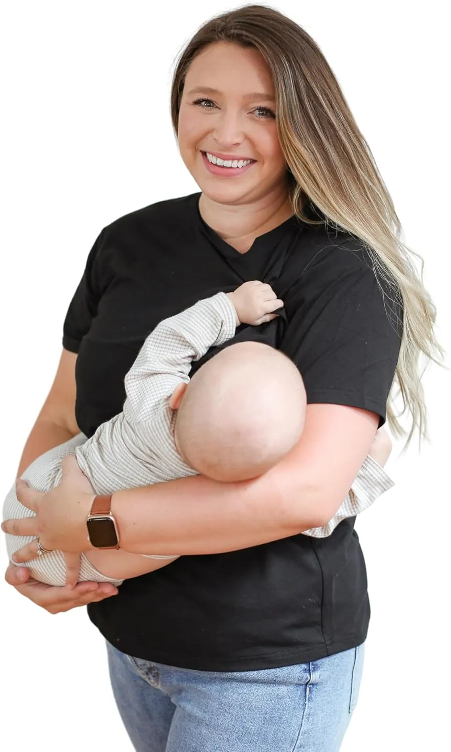 Nursing T-Shirt with Invisible Zipper, Soft and Comfortable Colorblock Breastfeeding Top