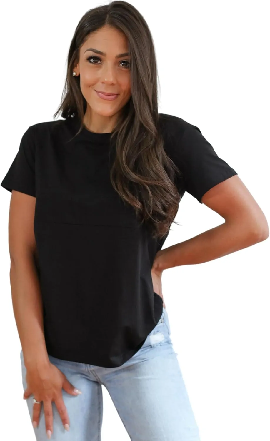 Nursing T-Shirt with Invisible Zipper, Soft and Comfortable Colorblock Breastfeeding Top