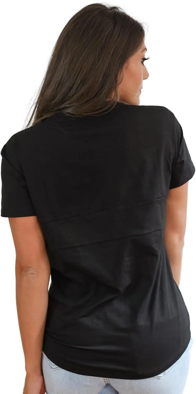 Nursing T-Shirt with Invisible Zipper, Soft and Comfortable Colorblock Breastfeeding Top