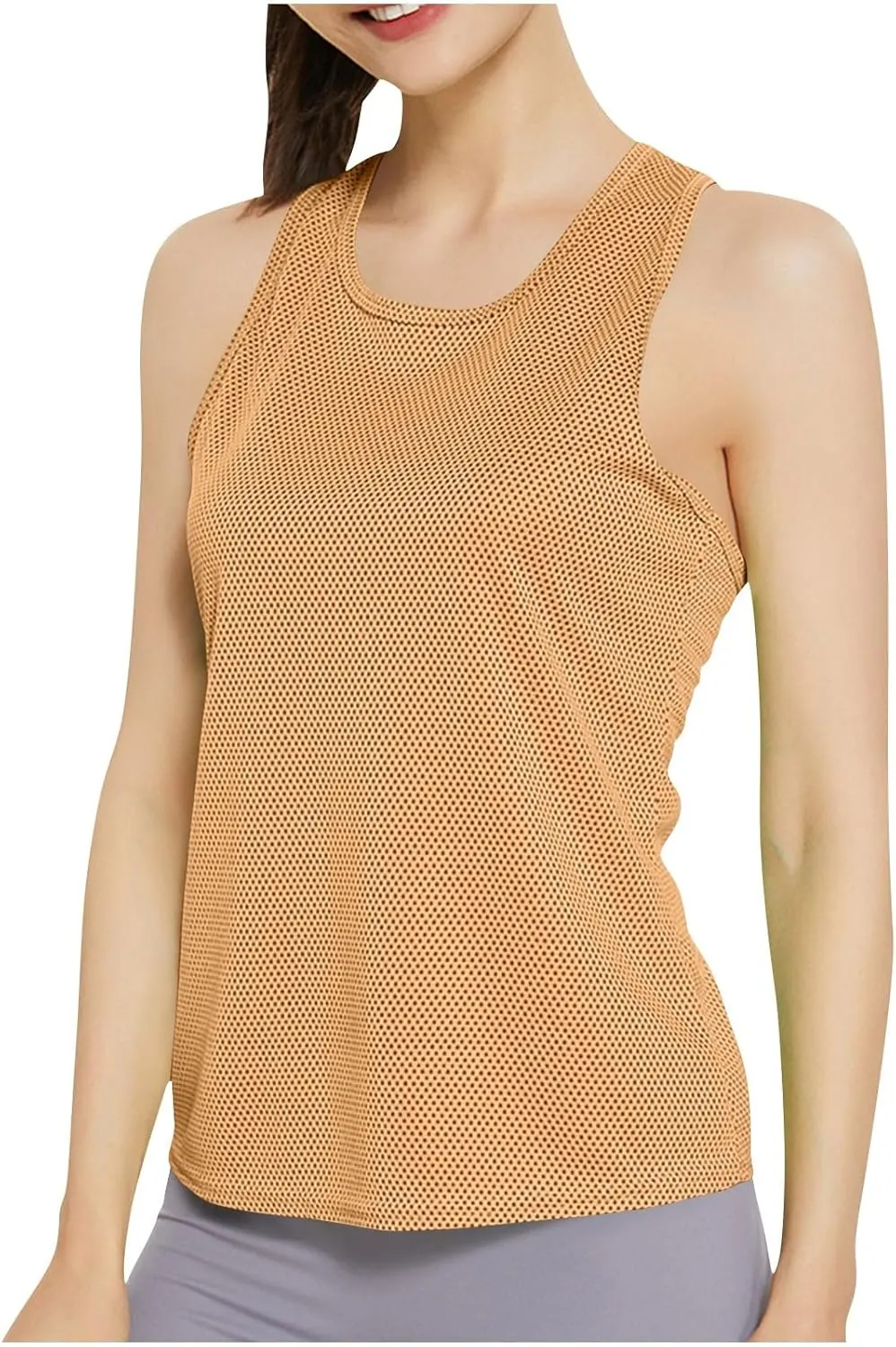 Oplxuo Workout Tank Tops for Women Athletic Racerback Sports Tank Tops, Round Neck Sleeveless Slit Back Breathable Shirts
