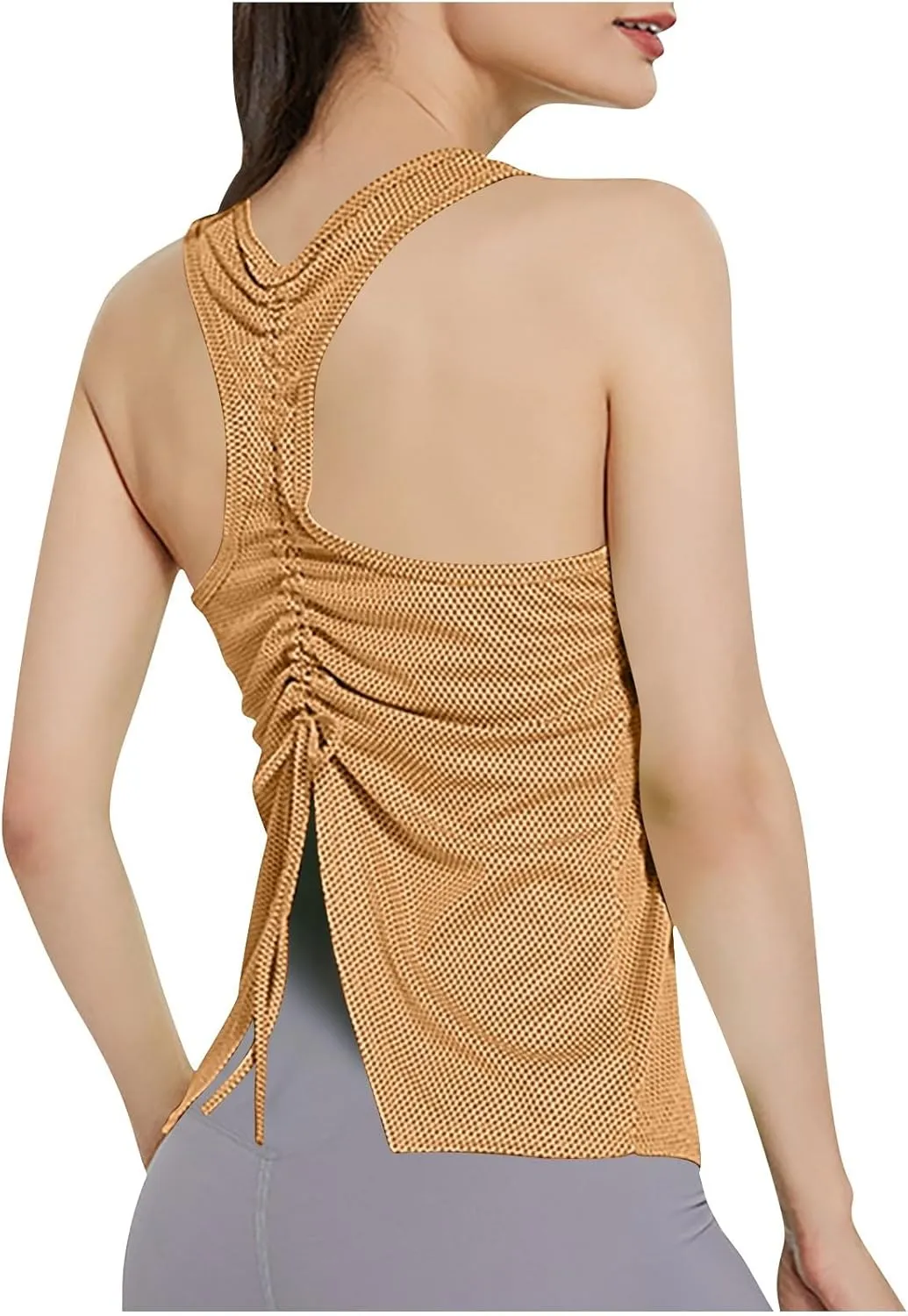 Oplxuo Workout Tank Tops for Women Athletic Racerback Sports Tank Tops, Round Neck Sleeveless Slit Back Breathable Shirts