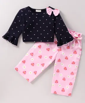 Polka Frill Top Floral Palazzo Set