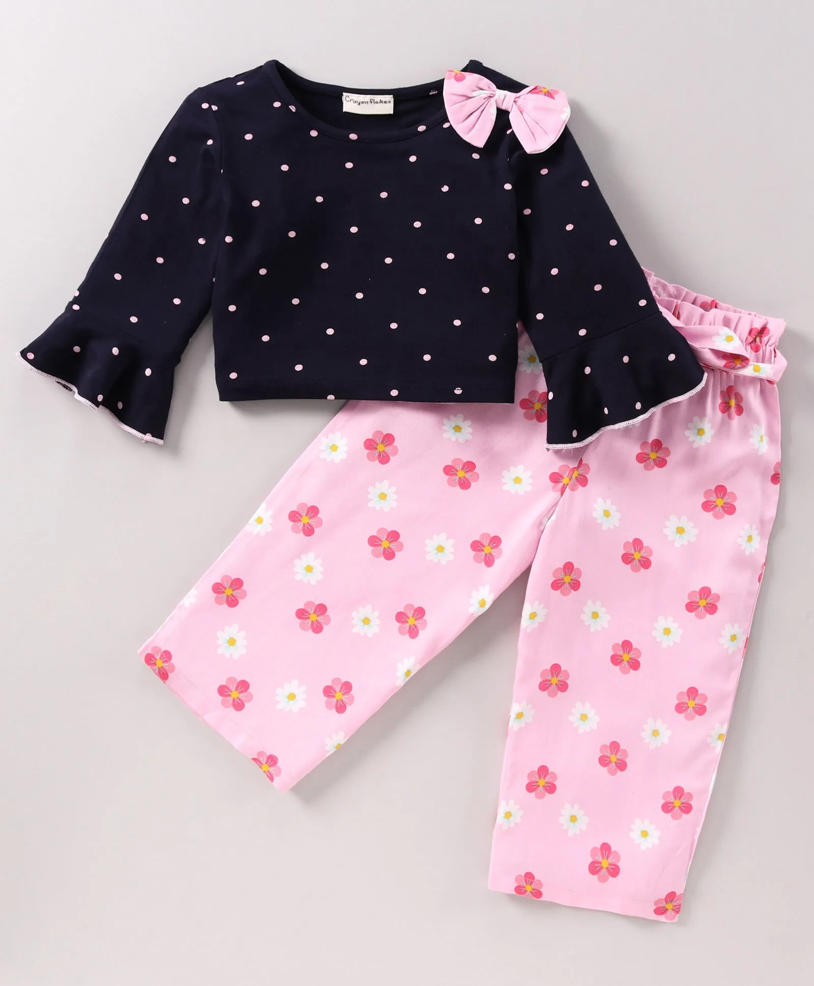 Polka Frill Top Floral Palazzo Set