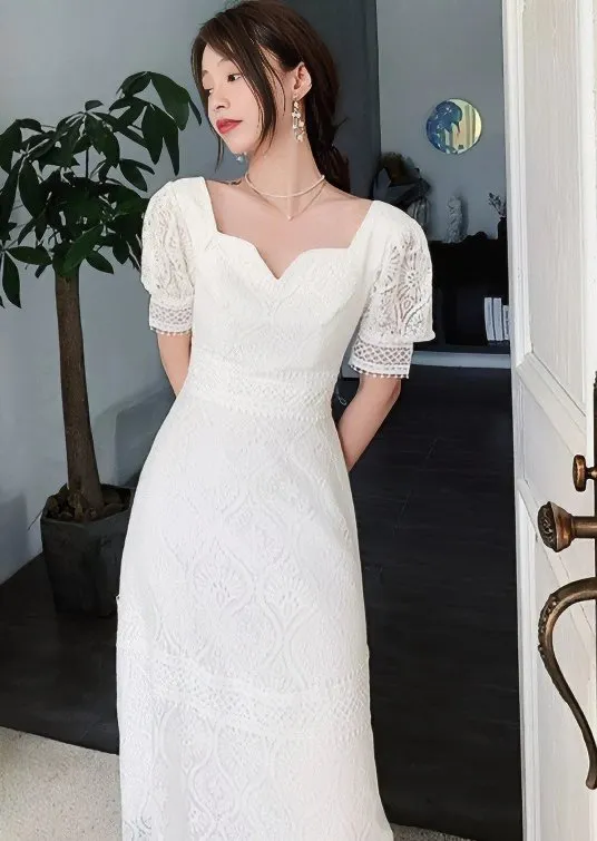 PUFF SLEEVE FRENCH LACE DRESS