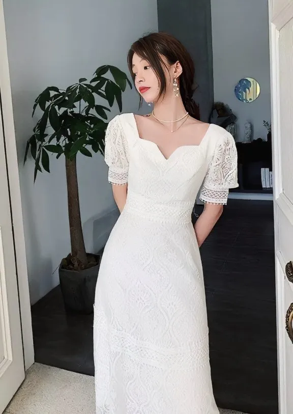 PUFF SLEEVE FRENCH LACE DRESS
