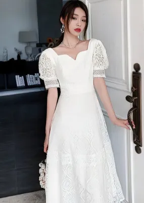 PUFF SLEEVE FRENCH LACE DRESS