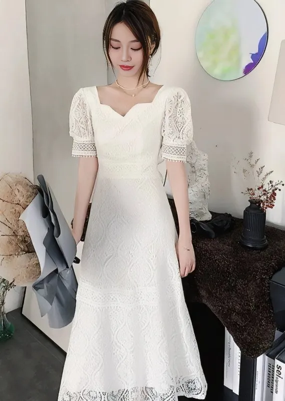 PUFF SLEEVE FRENCH LACE DRESS