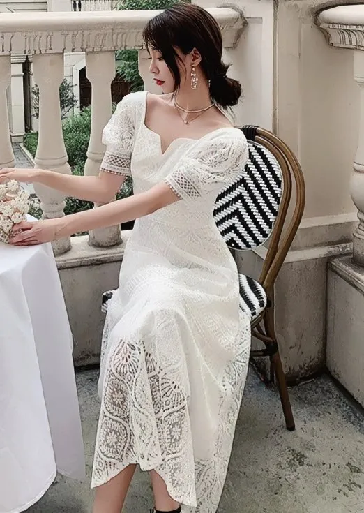 PUFF SLEEVE FRENCH LACE DRESS