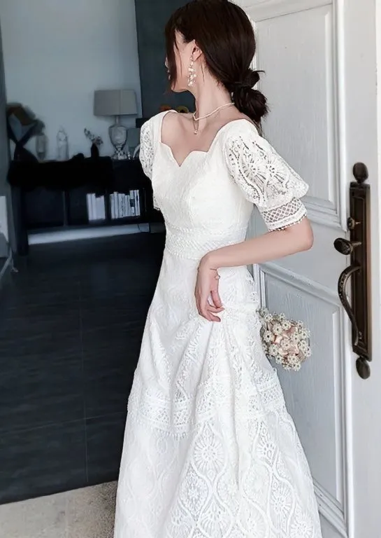 PUFF SLEEVE FRENCH LACE DRESS