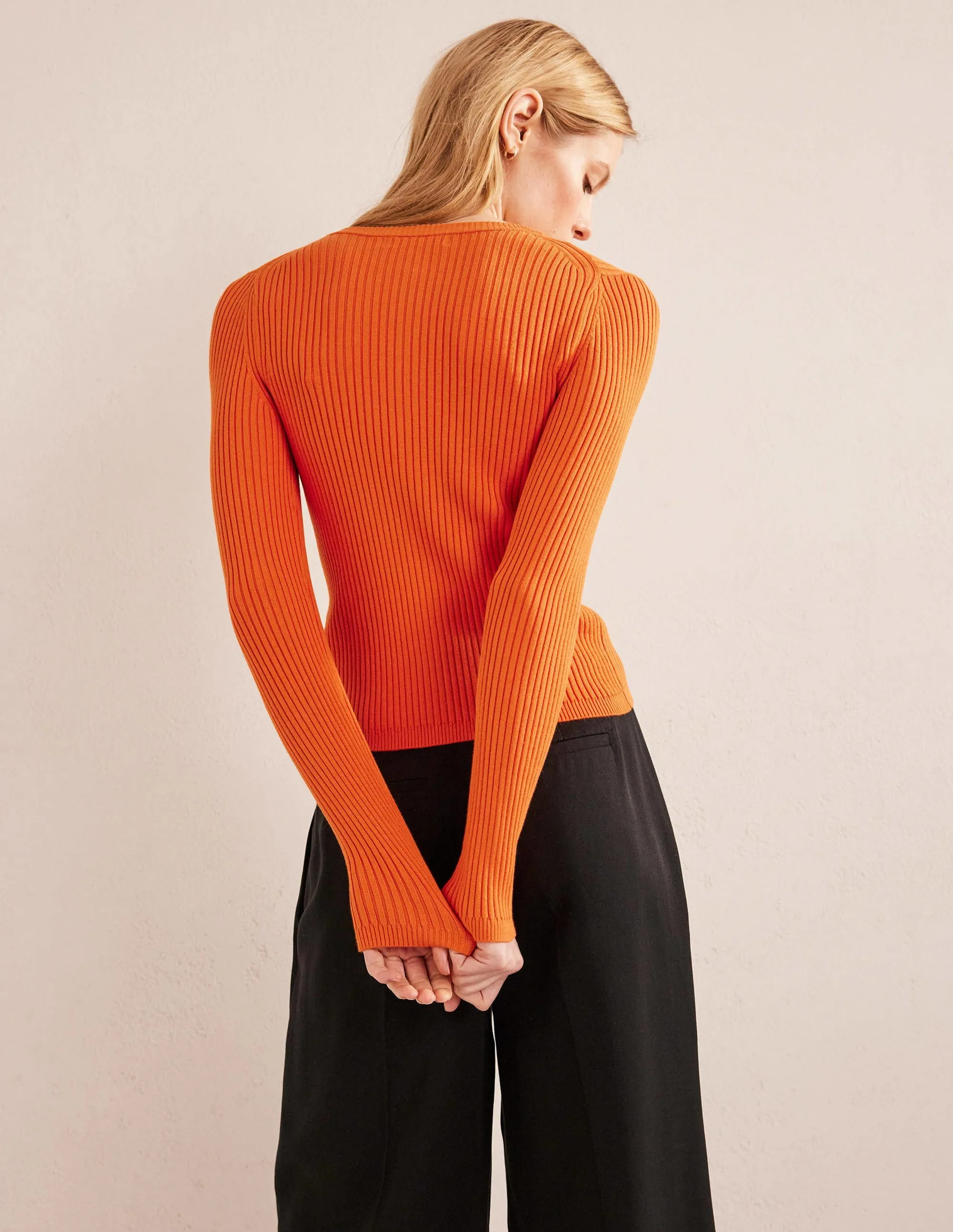 Ribbed Detail Cardigan-Kumquat