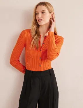 Ribbed Detail Cardigan-Kumquat