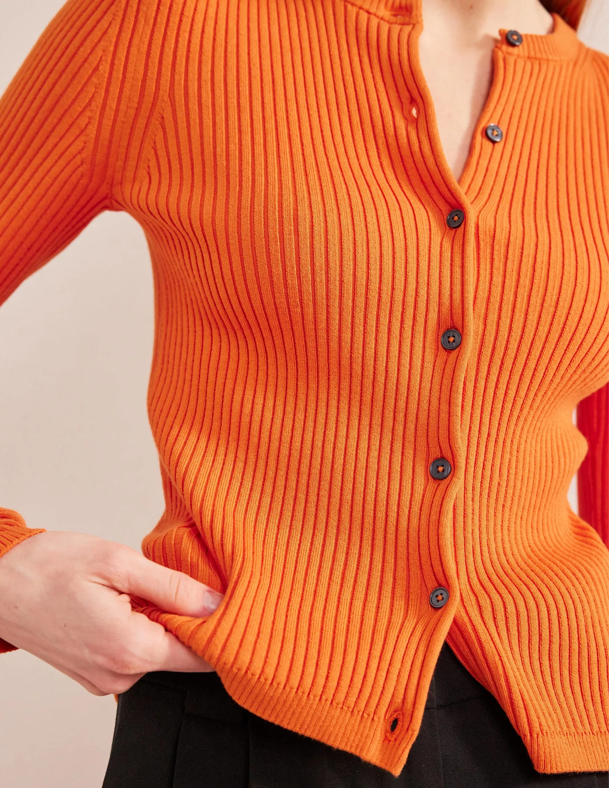Ribbed Detail Cardigan-Kumquat