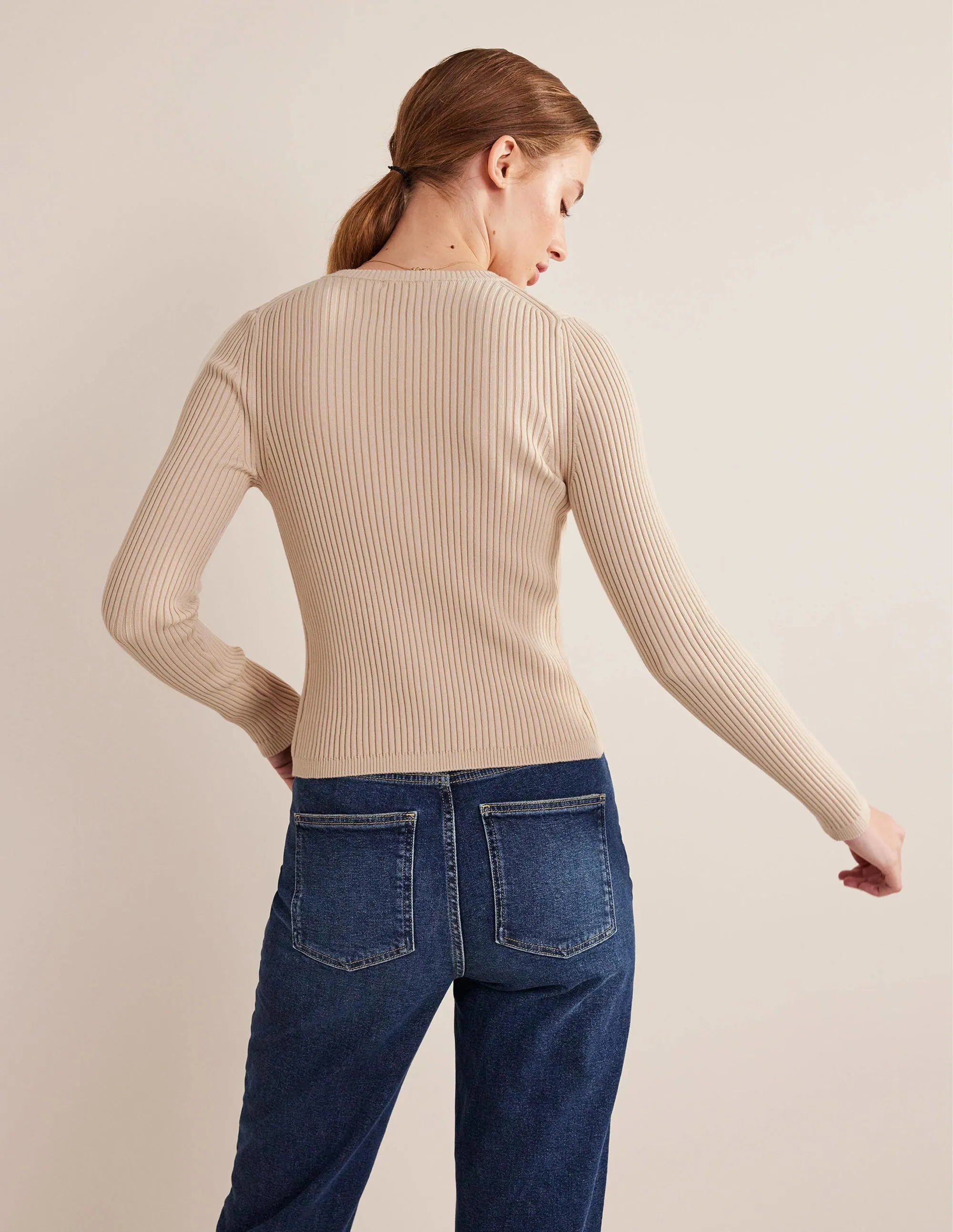 Ribbed Detail Cardigan-Rope