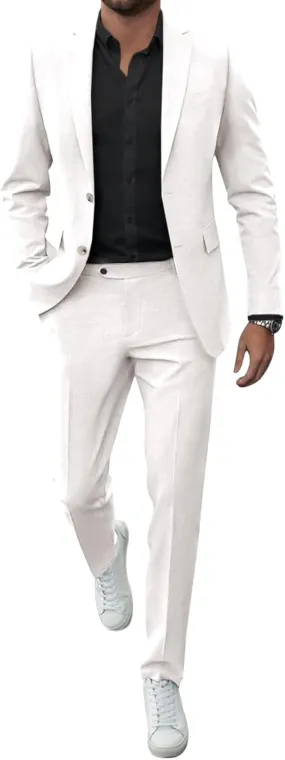Runcati Mens 2 Piece Suit Slim Fit Two Button Solid Tuxedo Jacket Blazer Pants Wedding Business Prom Sets