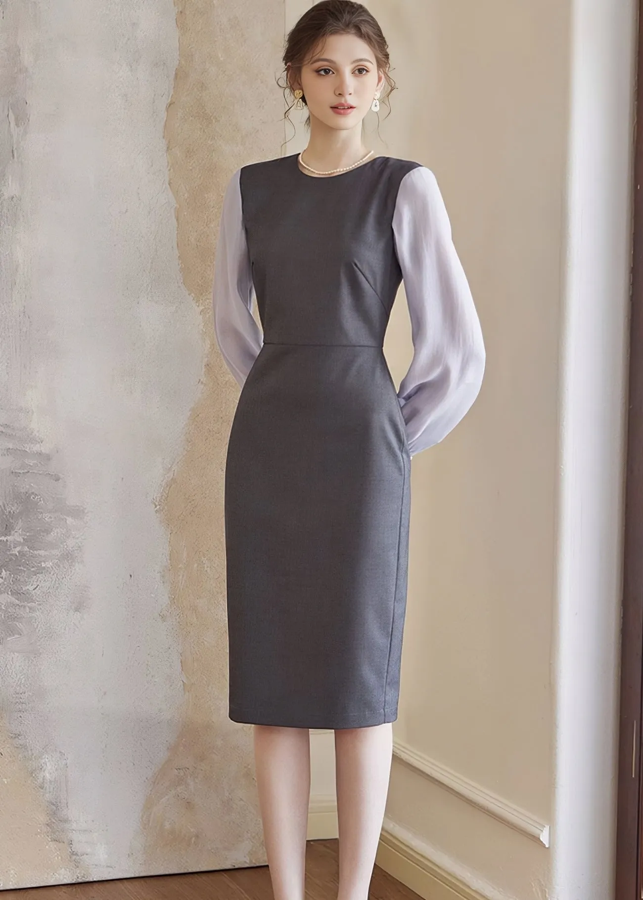 STITCHED GRAY SLIM DRESS