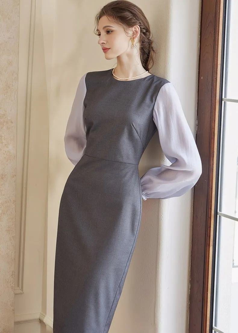 STITCHED GRAY SLIM DRESS