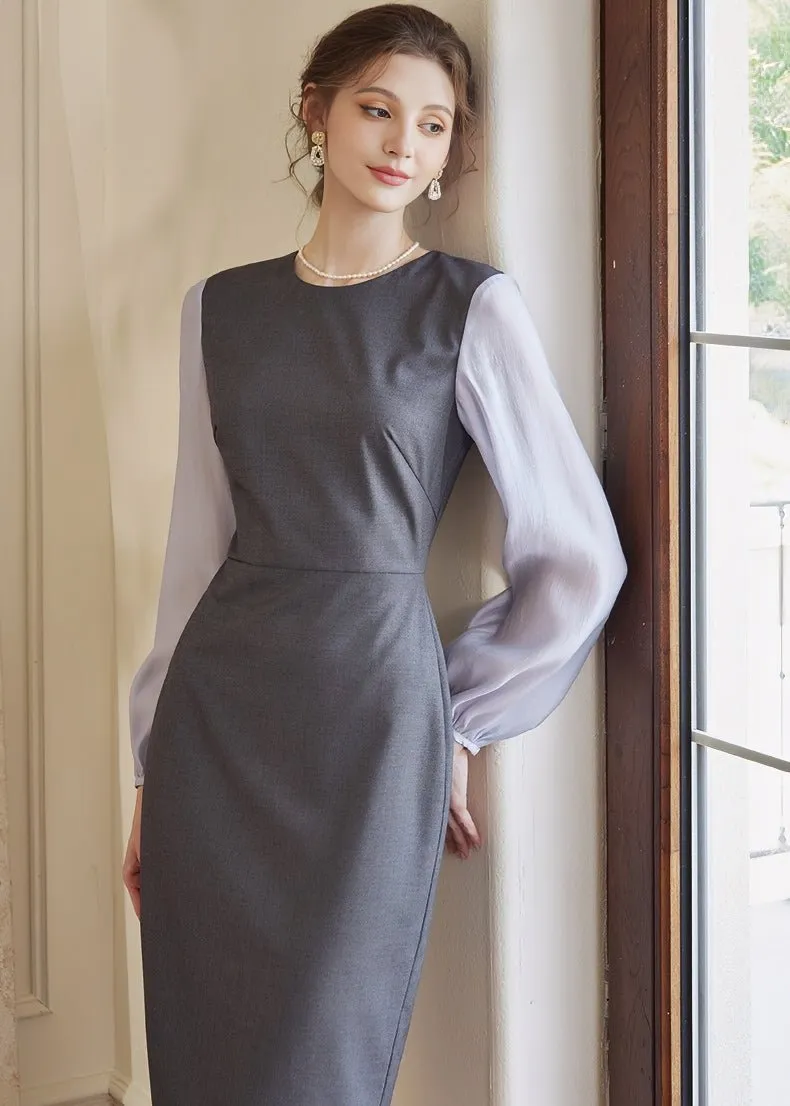 STITCHED GRAY SLIM DRESS