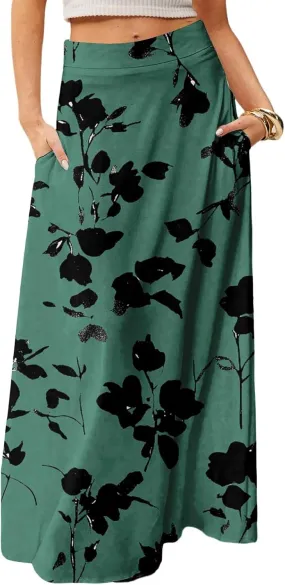 Summer Skirts for Women, Boho Maxi Vacation Beach Flowy Casual Womens Skirts