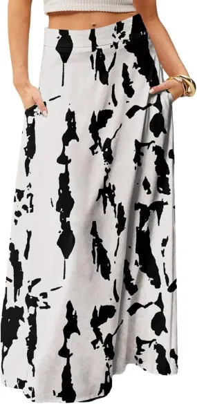 Summer Skirts for Women, Boho Maxi Vacation Beach Flowy Casual Womens Skirts