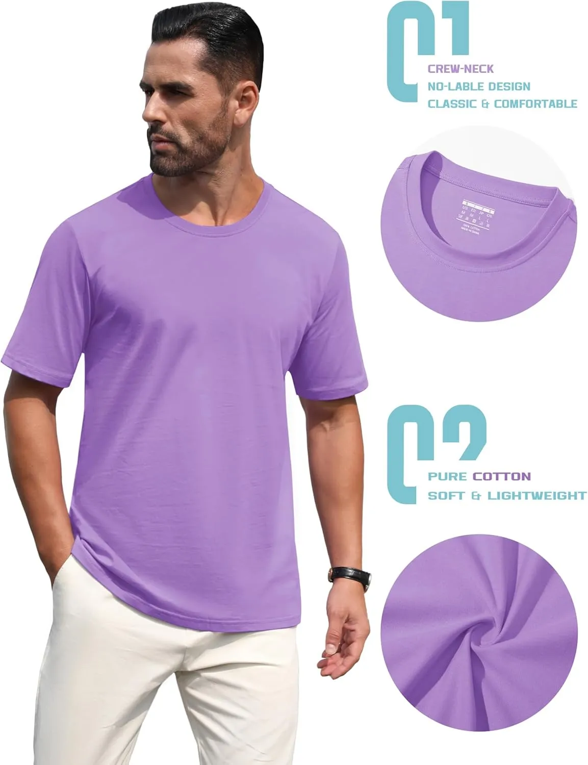 TACVASEN Mens Cotton T Shirt Casual Summer Tshirt Crew-Neck Short Sleeve Soft Tee Classic Basic T-Shirt