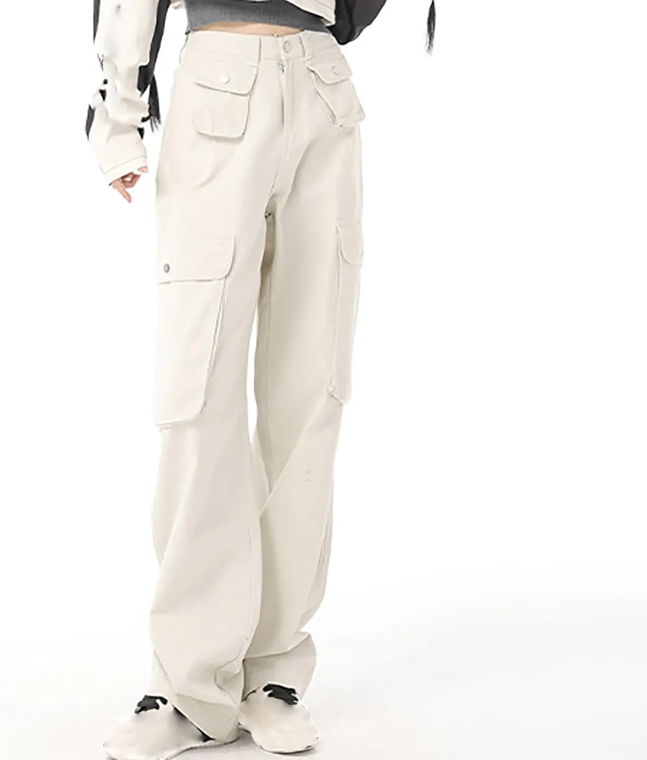 Teen Girls Y2k Cargo Pants Straight Wide Leg Baggy Joggers Fold-Over Waist Stylish Hip Hop Streetwear Hiking Pants