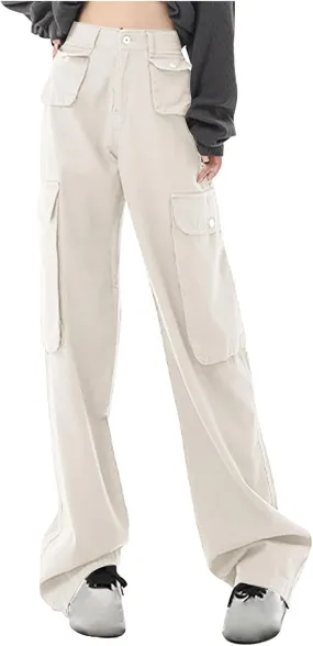 Teen Girls Y2k Cargo Pants Straight Wide Leg Baggy Joggers Fold-Over Waist Stylish Hip Hop Streetwear Hiking Pants