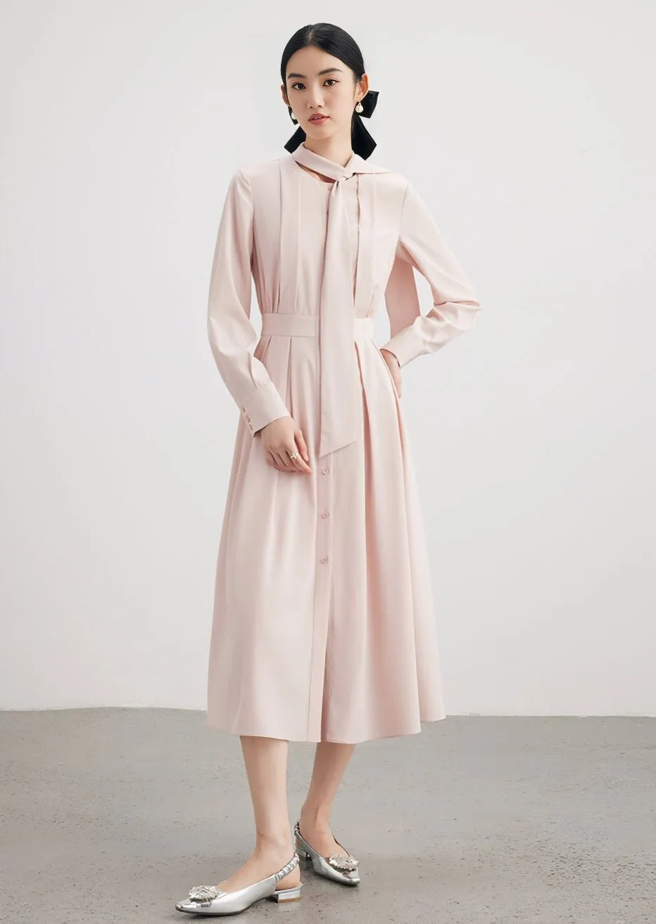 TEXTURED PINK SHIRT DRESS