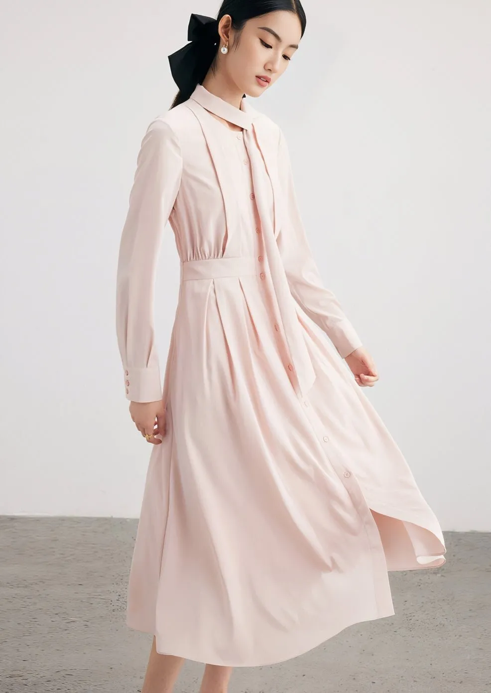 TEXTURED PINK SHIRT DRESS