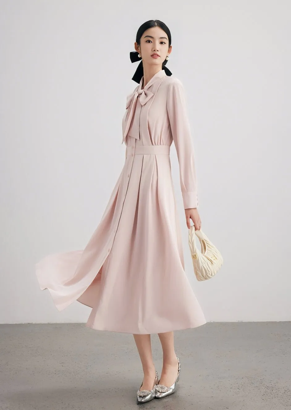 TEXTURED PINK SHIRT DRESS